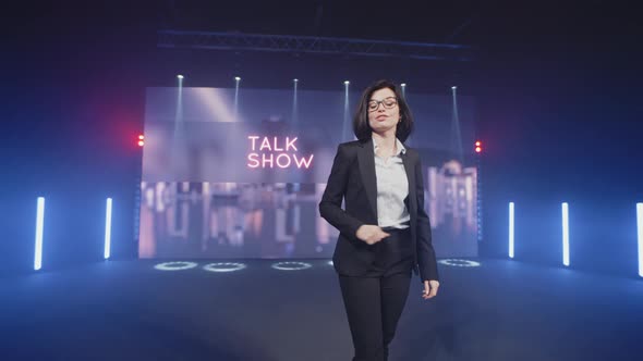 Cheerful Host Starting Evening Talk Show