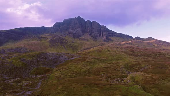 Cinematic Flight Close To the Old Man of Storr in the Scottish Highlands, Isle of Skye - Scotland