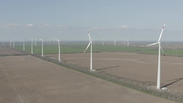 Aerial View of Powerful Wind Turbine Farm for Energy Production