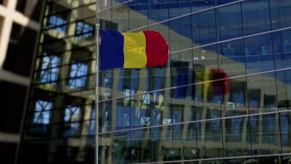 Romania Flag Waving On A Skyscraper Building