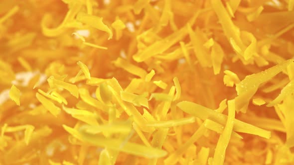 Super Slow Motion Shot of Flying Grated Cheese at 1000 Fps.