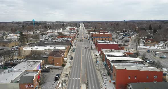 Oxford, Michigan downtown drone videoing forward.
