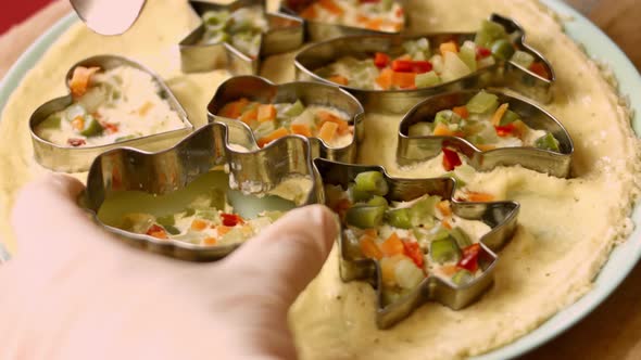 Eggs with Vegetables Into Cookie Cutters