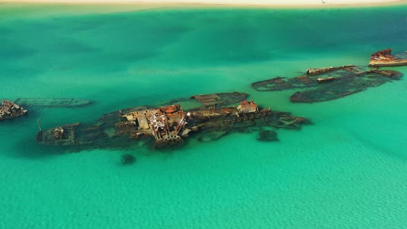 Crystal clear water diving site, Moreton Island wrecks, Queensland Australia , Drone