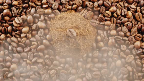 Smoke Coming Out of the Roasting of Coffee with Beans and Ground