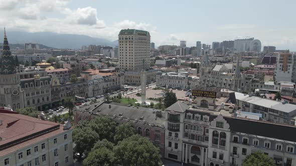 Aerial view of Europe square in Batumi }owntown. Georgia 2020 summer