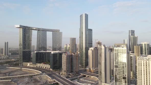 Aerial View on Developing Part of Al Reem Island in Abu Dhabi on a Cloudy Morning