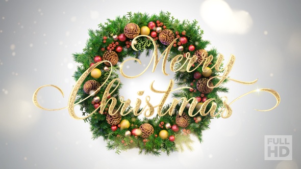 Merry Christmas Text Animation (Mistletoe Wreath)