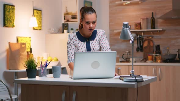 Lady Feel Ecstatic Reading Great Online News at Home