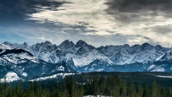 Snow capped peaks of Polish and Slovak Tatra mountains.