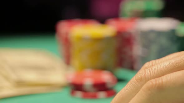 Gambling Fraud, Gamer Catches Royal Flush, Dollar Bills, Pile of Chips on Table