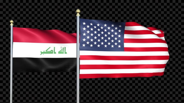 Iraq And United States Two Countries Flags Waving