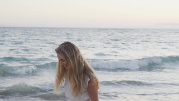 Caucasian woman enjoying her time seaside