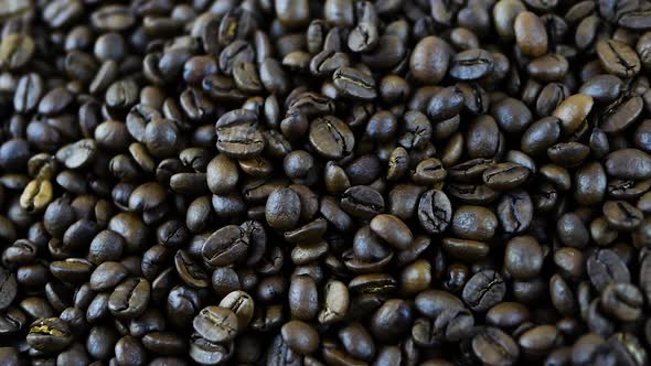 Fragrant Coffee Grains Close Up.Roasting Beans In Production