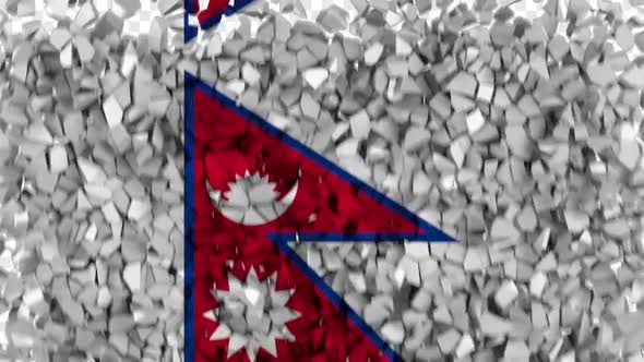 Nepal Flag Breaking Rocks Transition