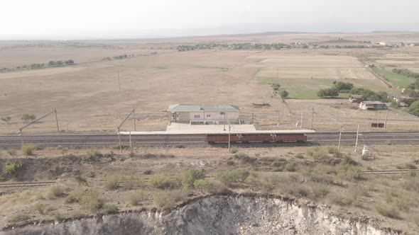 Samtskhe-Javakheti, Georgia - August 20 2021: Aerial view of Tskhradzma railway station