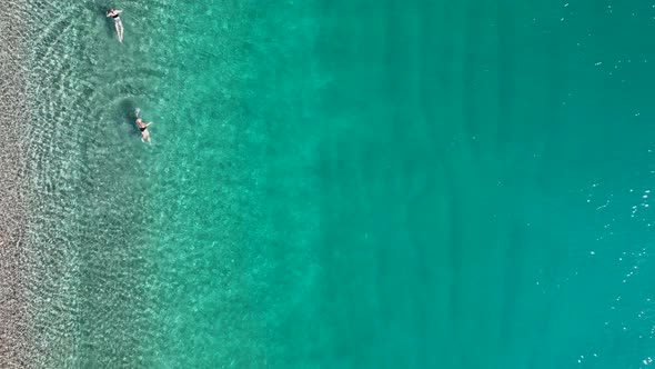 A Couple Swims in the Sea Aerıal Vıew 4 K Turkey Antalya