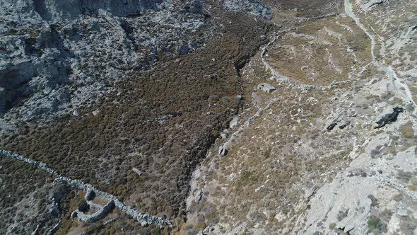 Village of Chora on the island of Serifos in the Cyclades in Greece from the sky