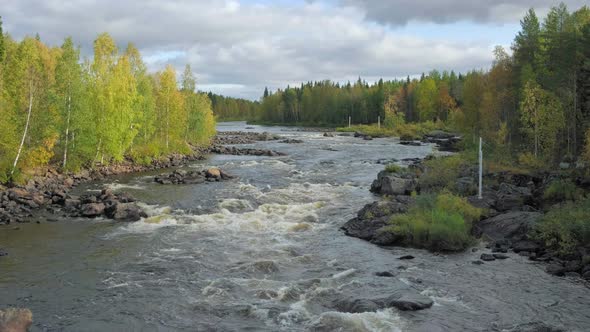 Beautiful Autumn Landscape with Forest River