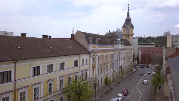 Aerial Sliding Shot Revealing the Beautiful and Lively Cityscape of Cluj Napoca Romania.