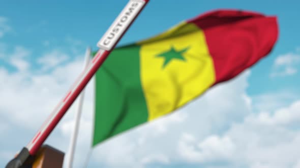 Closed Boom Gate with CUSTOMS Sign at Flag of Senegal alt