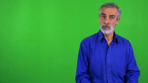 Old Senior Man Agrees (Shakes with Head) - Green Screen - Studio