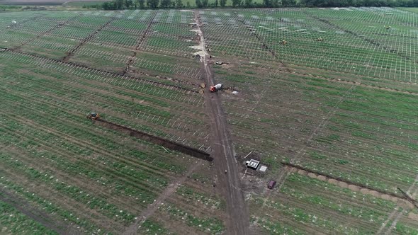 Massive Solar Power Station in the Field Construction Racks for Solar Panels