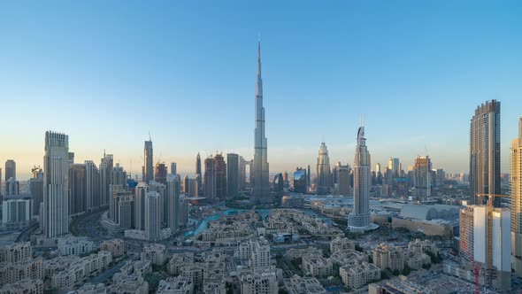 Time lapse of Dubai Downtown skyline, highway roads or street in United Arab Emirates or UAE