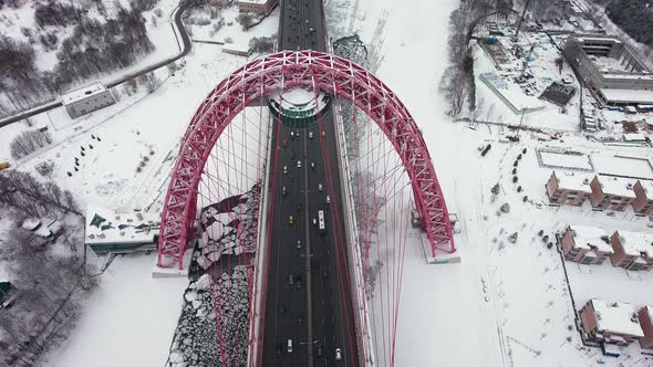 Zhivopisniy bridge, Moscow, Russia. Aerial