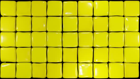 Yellow soft cubes randomly moving pattern. Jelly cubes warping. Abstract Boxes 3d render. Abstract