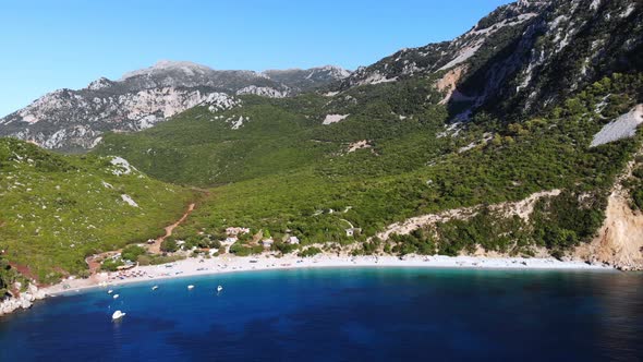 Aero. Top View. Beautiful Summer Seascape. Beautiful Beaches of Evia Island, Greece. Sea Bay with