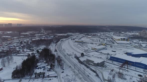 Aerial view of Industrial Zone at Outskirts of the city at evening 07
