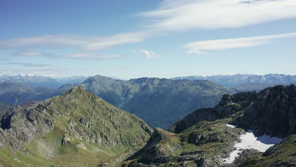 Aerial view, drone moving over a mountain range