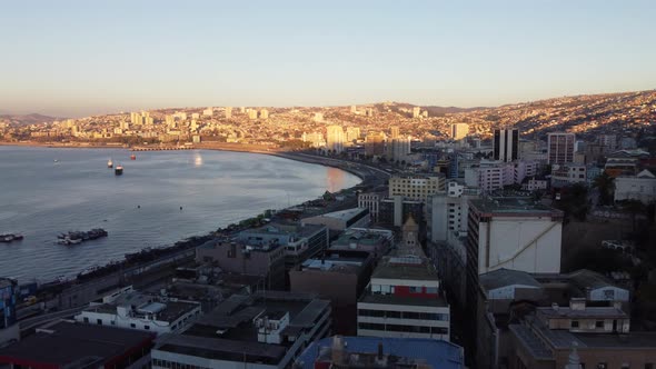 Panoramic aerial view of Valparaiso city and beach - Chile