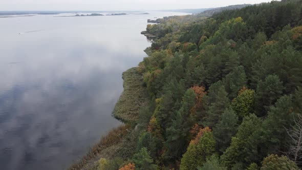 Beautiful Aerial View of the River Dnipro. Ukraine, Slow Motion