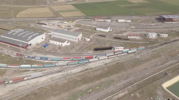 Samtskhe-Javakheti, Georgia - August 22 2021: Aerial view of Akhalkalaki railway station