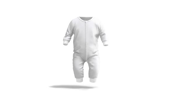 Blank white baby zip-up sleepsuit, looped rotation