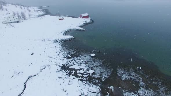 Aerial view of the Norwegian fishing village in Lofoten