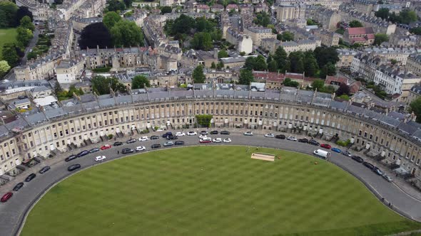 4K Aerial Drone footage taken over the Queen's Platinum Jubilee Weekend. Royal Crescent. Zoom-out r