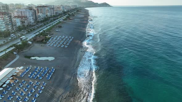 Blue texture of the sea aerial view 4 K Turkey Alanya