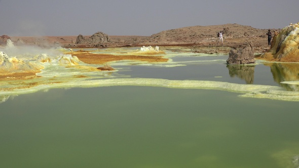 Fantastic colors of the desert. Acid crater of Dallol volcano in the deserts in Ethiopia.