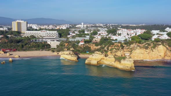 Aerial View of Beautiful Portuguese Beaches with Rocky Sandy Shores and Pure Sand for Tourists