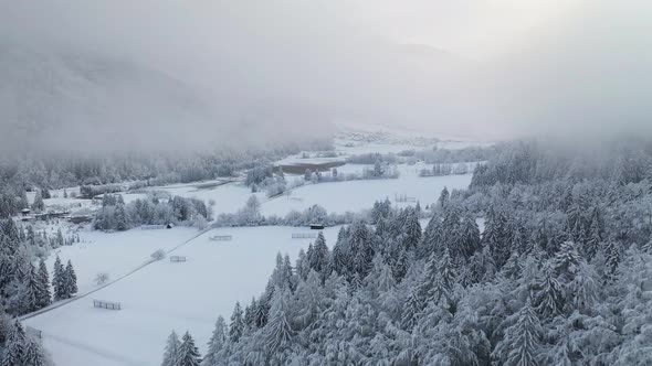 Flying over a winter landscape 