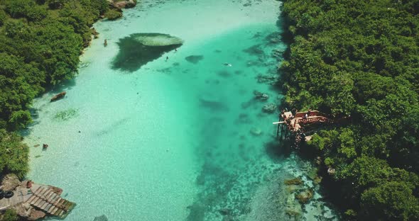 Tropical Resort with Emerald Salt Water Lake of Weekuri Indonesia Asia