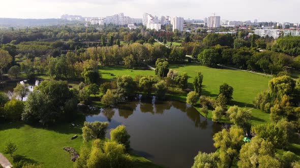 Aerial View Drone Over City House Located Middle Park