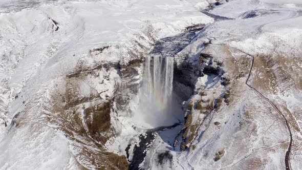 Skogafoss Waterfall one of Iceland's Iconic Landmarks and Tourist Attraction