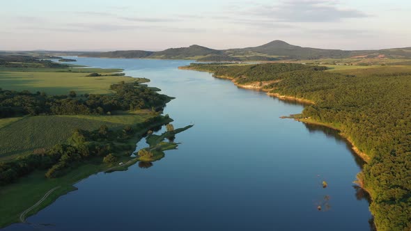 Flight Over The Trakiets Dam At Sunset 1