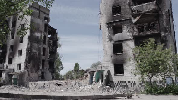 Borodyanka Ukraine  a Destroyed Building During the War Bucha District