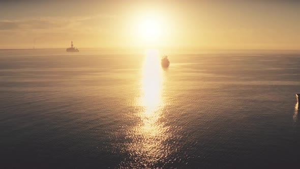 Aerial View Cargo Transportation Ships on High Seas