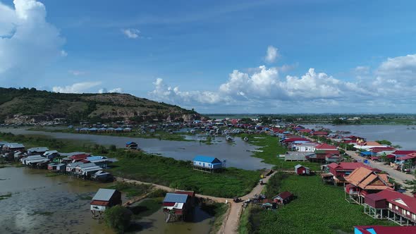 Farming and fishing village near Siem Reap in Cambodia seen from the sky